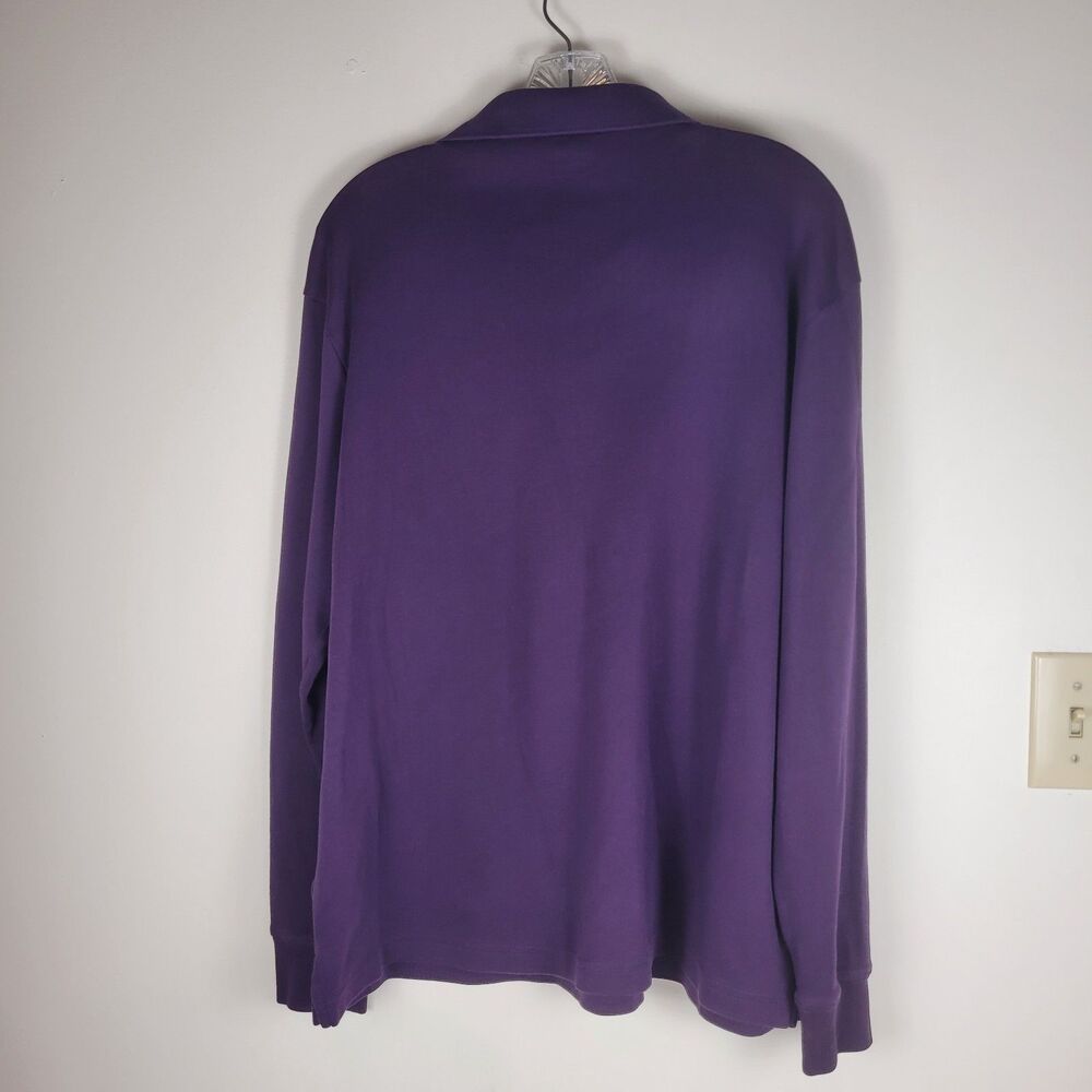 Land's End Men's 3 Button Long Sleeve Polo Traditional Fit Purple 100% Cotton L - Picture 2 of 7